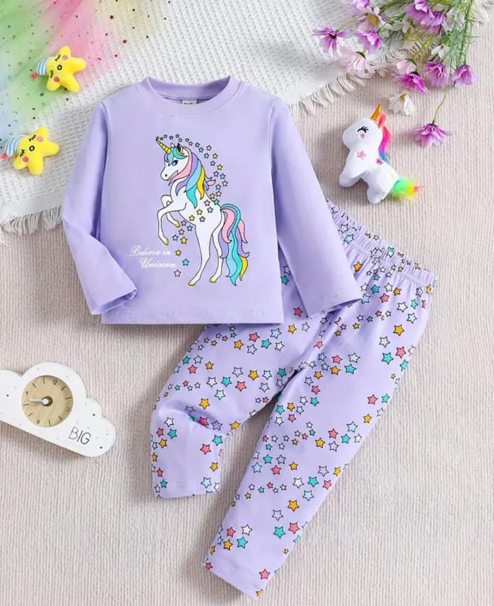 Purple Unicorn Printed The Ultimate Kids Sleep Suit (OM-364)