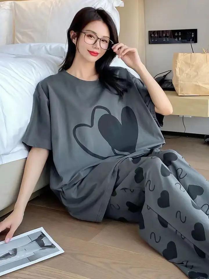 Grey Dual Heart Half Sleeves  The Ultimate Dream Wear Sleep Suit (OM-65)