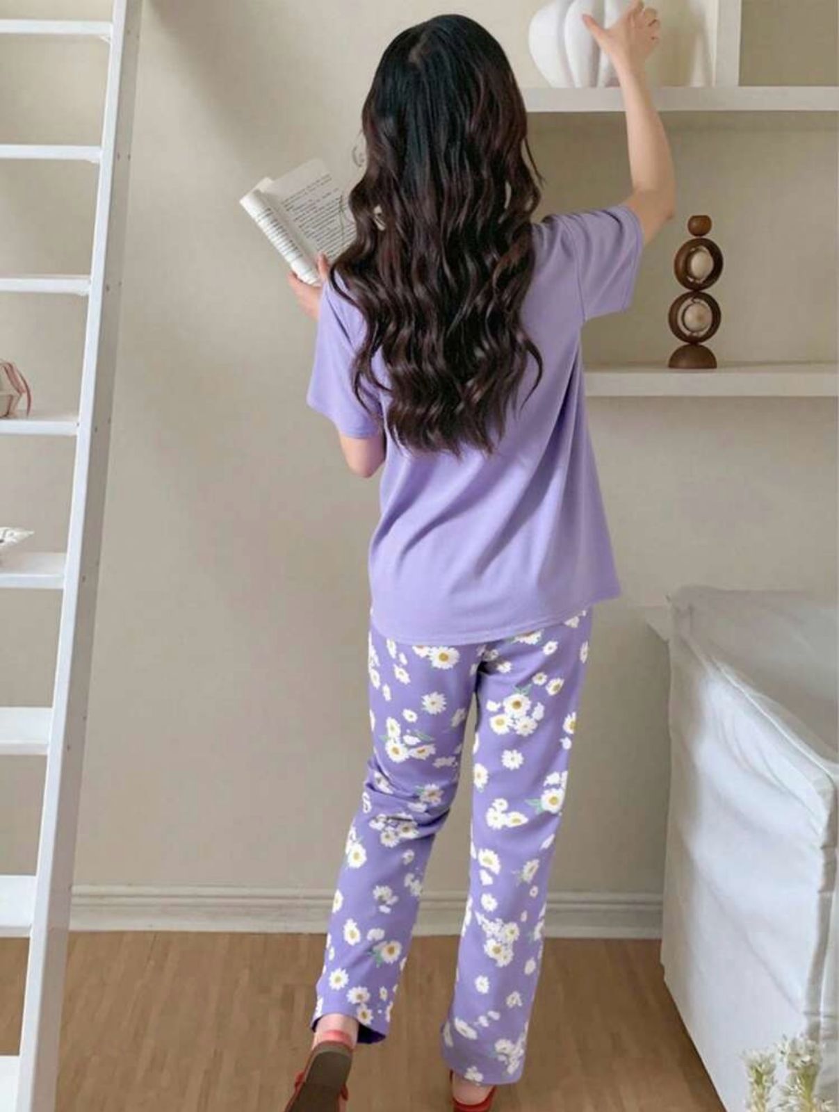 Lilac Sun Flowers Printed Half Sleeves Night Suit The Ultimate Dream Wear Sleep Suit (OM-128)