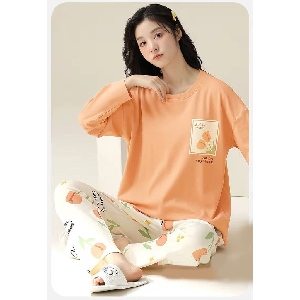 Peach Pocket Flower Printed Full Sleeves The Ultimate Dream Wear Sleep Suit