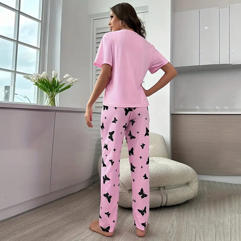Pink Mom Life Printed Half Sleeves T-shirt With Printed Trouser Suit  (SP-48)