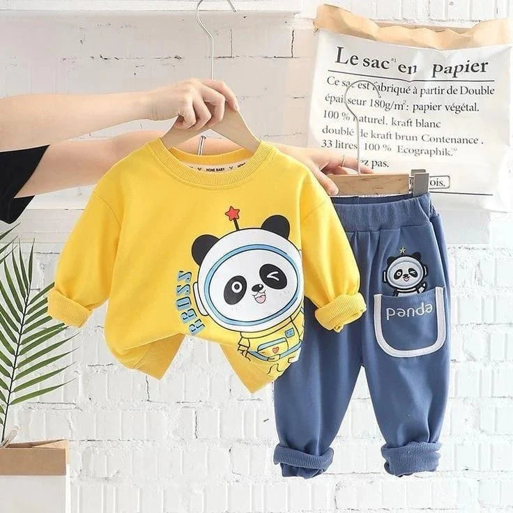 Yellow Panda Printed Kids Winter Track Suit
