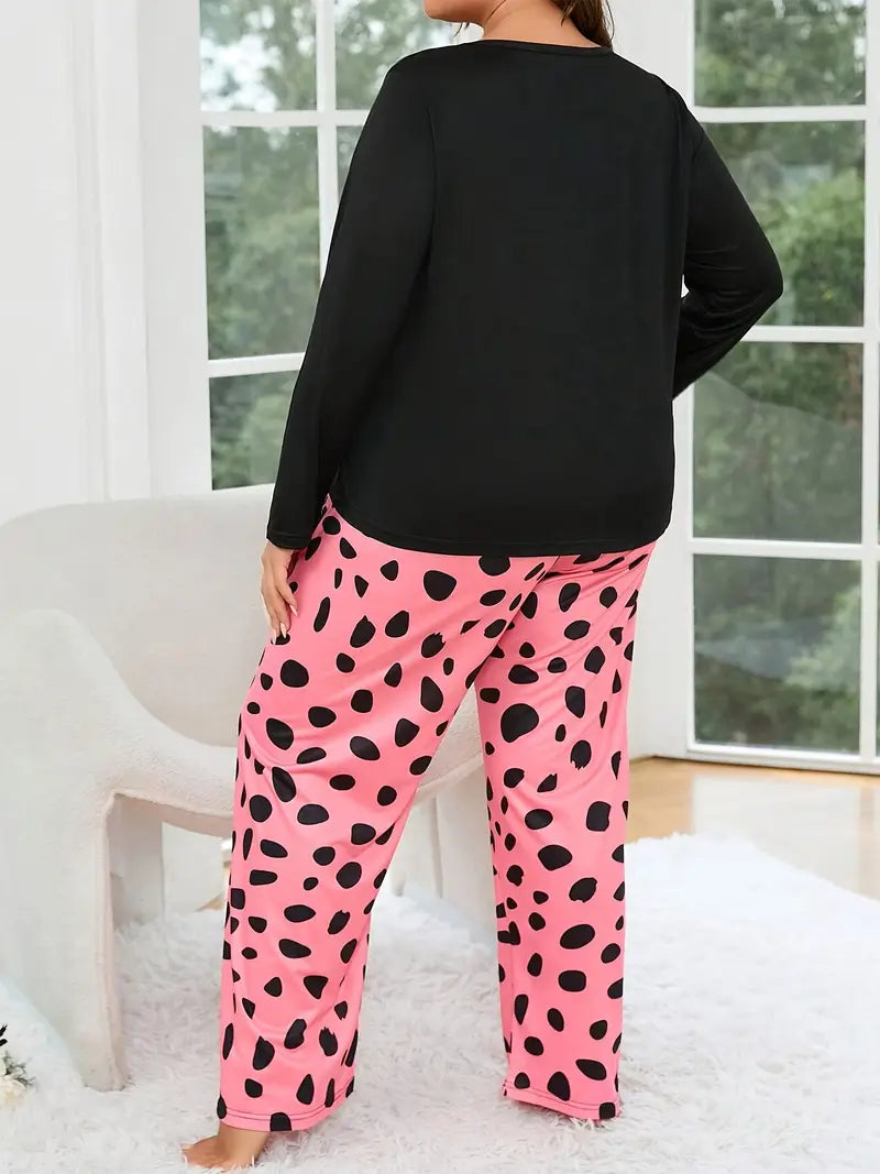 Black Purfect Printed with Polka Trouser The Ultimate Dream Wear Sleep Suit (OM-110)