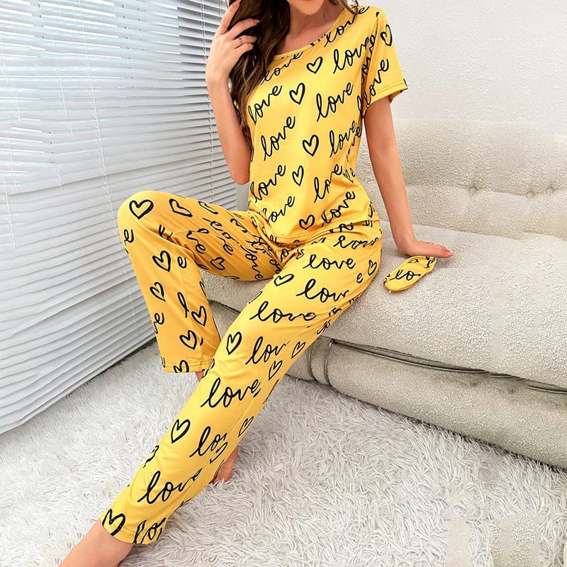 Yellow Love Printed T-shirt And Trouser Suit (SP-17)