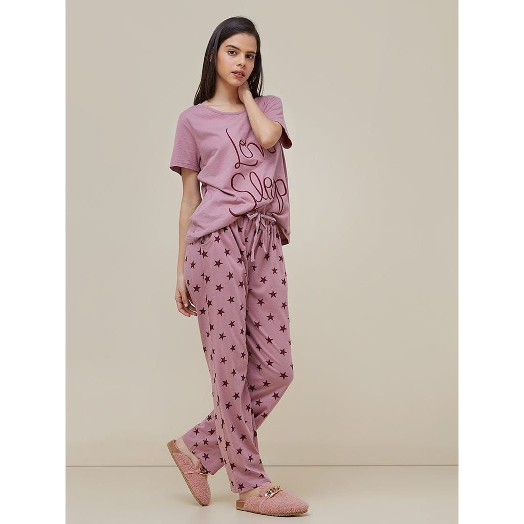 Love Sleep Printed Half Sleeves Night Suit For Her (SP-44)