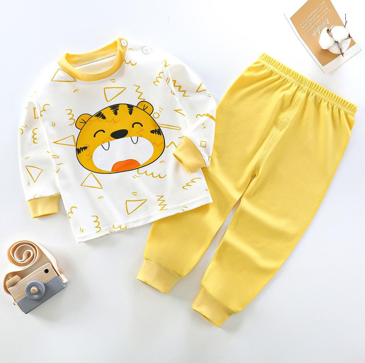 Off White Lion with Yellow Pajama Printed The Ultimate Kids Sleep Suit (OM-354)