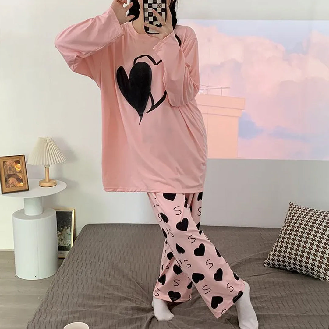 Pink with Black Heart The Ultimate Dream Wear Sleep Suit (SP-57)