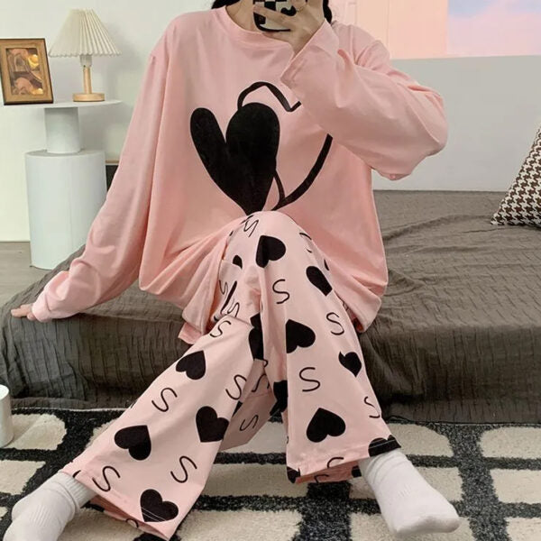 Pink with Black Heart The Ultimate Dream Wear Sleep Suit (SP-57)