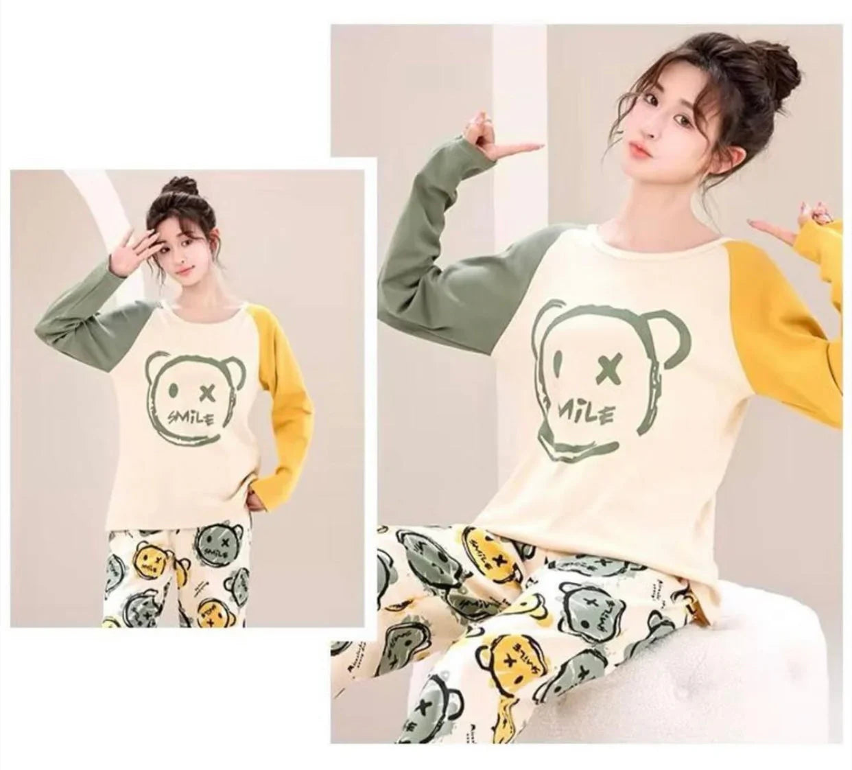 Multi Color Smile  Priinted Full Sleeves The Ultimate Dream Wear Sleep Suit (OM-103)