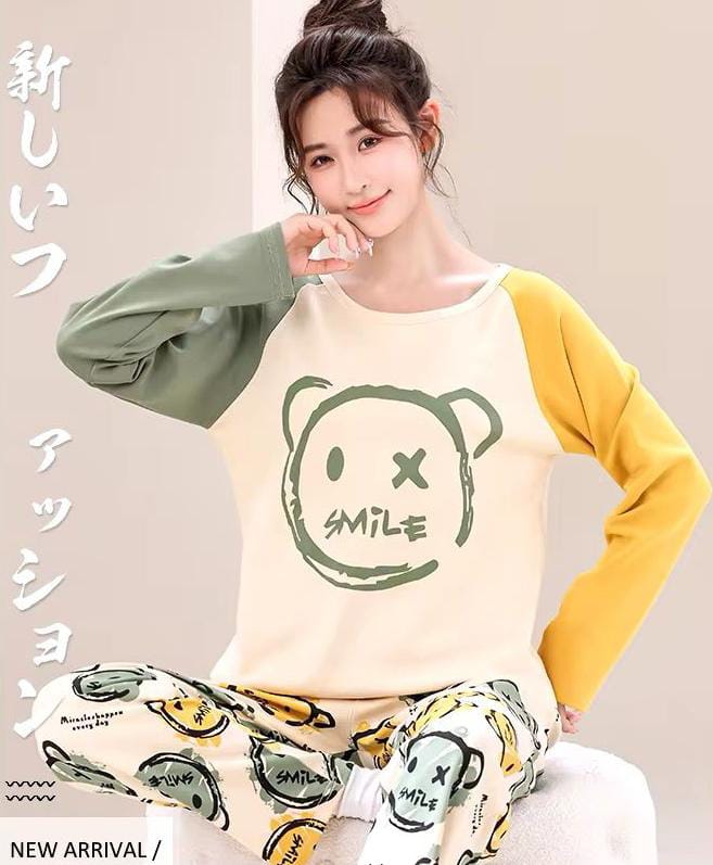 Multi Color Smile  Priinted Full Sleeves The Ultimate Dream Wear Sleep Suit (OM-103)