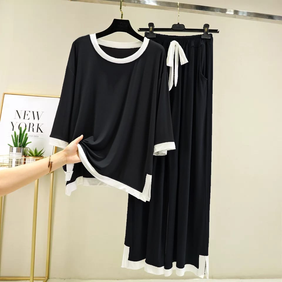 Black Roun Neck Tshirt with Flapper The Ultimate Dream Wear Sleep Suit (OM-133)