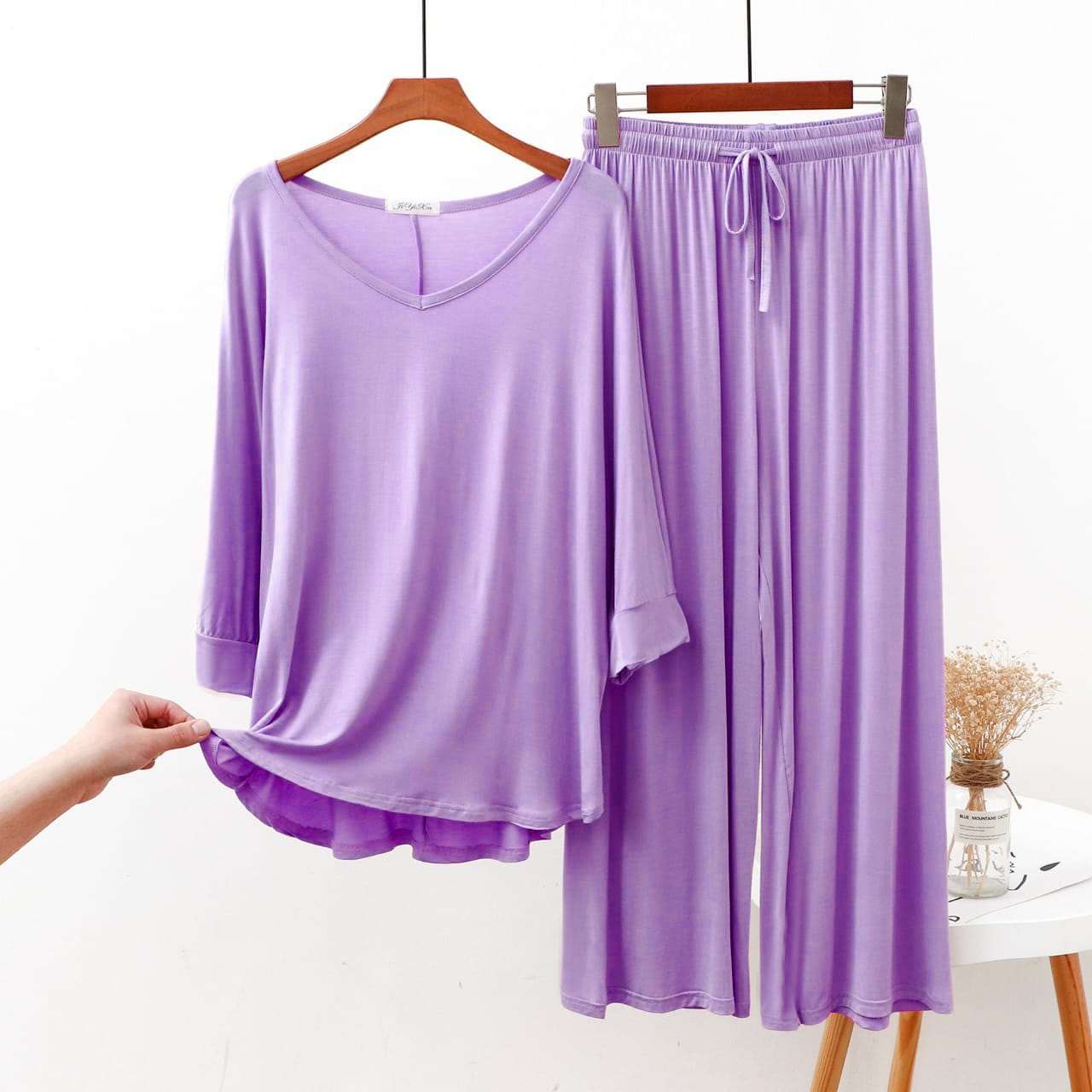 Purple Plain V-Neck The Ultimate Dream Wear Sleep Suit (OM-108)