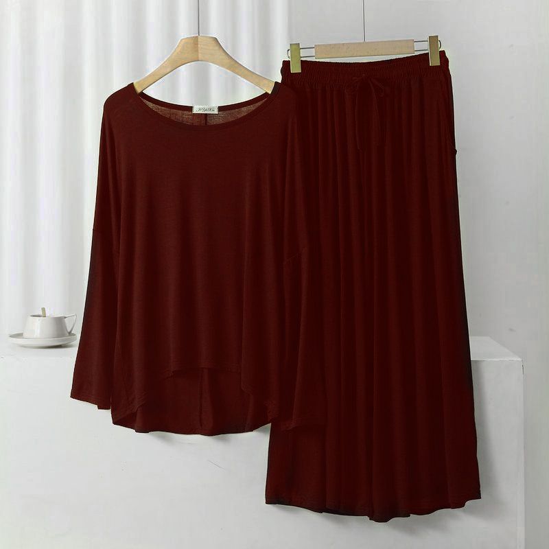 Maroon Loose Sleeves T-Shirt With Plazzo Trouser Suit