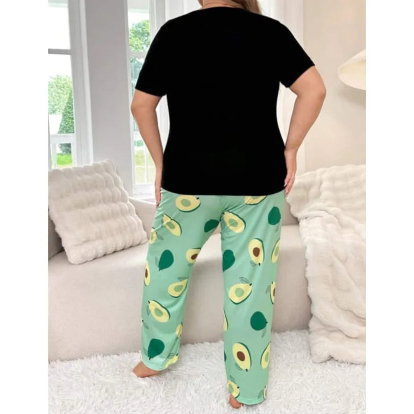 Black Avacado Print Shirt With Green Avacado Printed Trouser The Ultimate Dream Wear Sleep Suit (OM-96)
