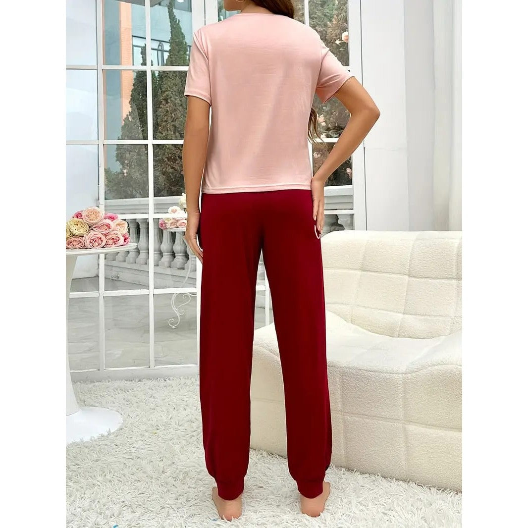 Pink Sleep Print half Sleeves T-shirt With Sleep Print Pajama Suit (SP-19)