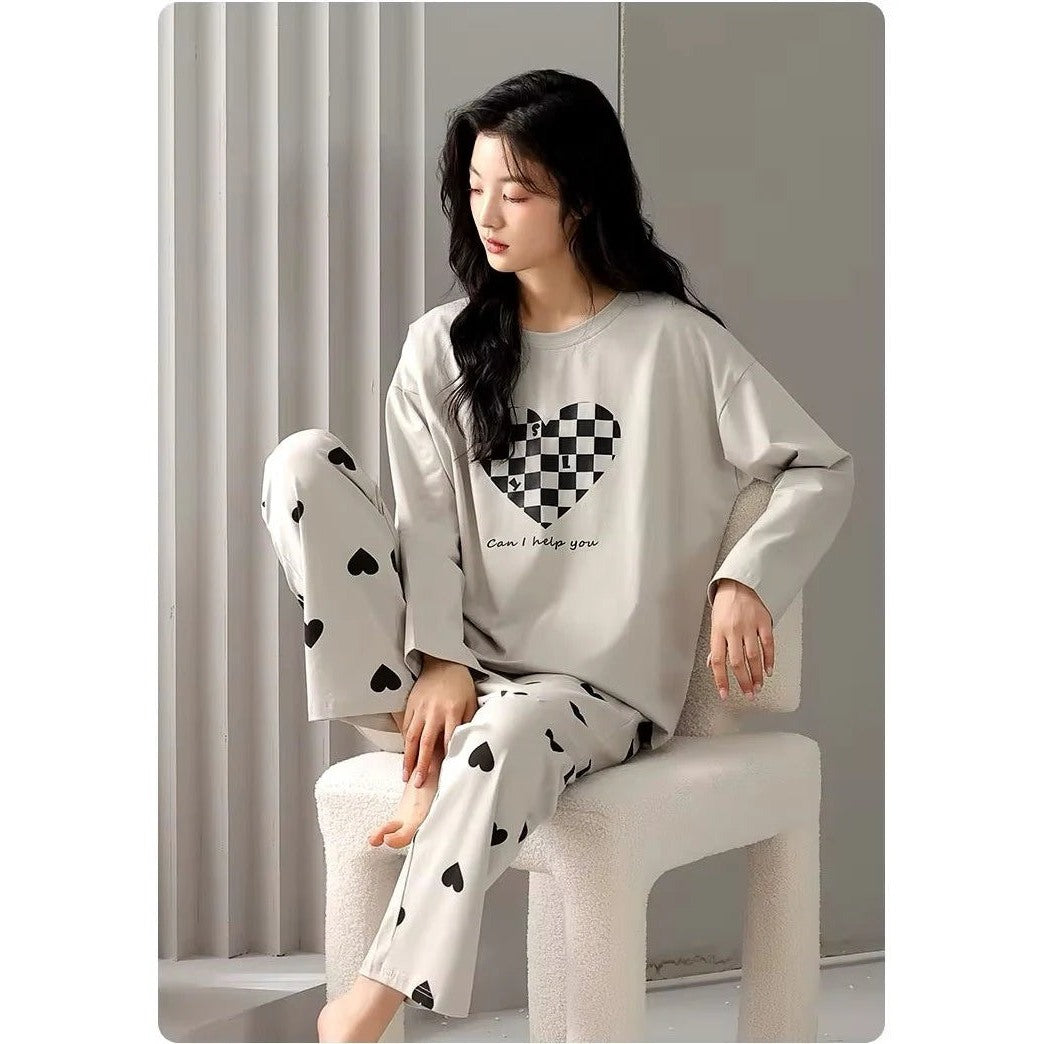 Light Grey Puzzle Heart Printed Full Sleeves The Ultimate Dream Wear Sleep Suit