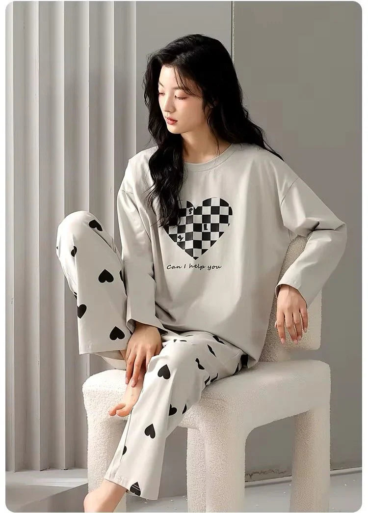 Grey Puzzle Heart Printed  Full Sleeves The Ultimate Dream Wear Sleep Suit (OM-101)