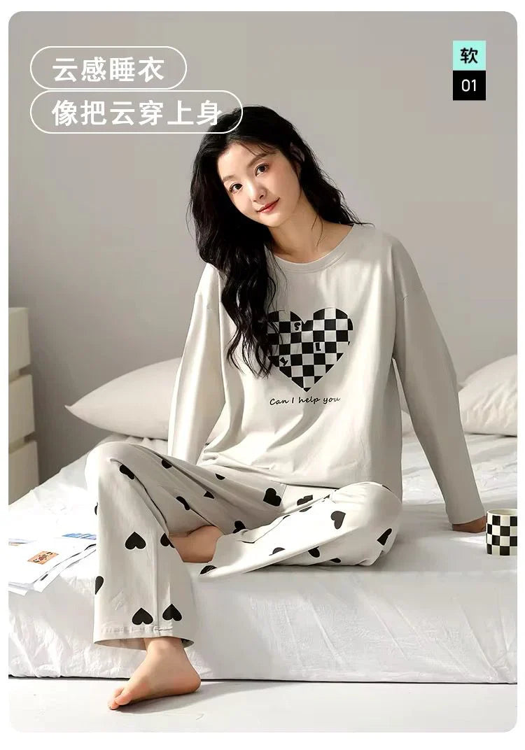 Grey Puzzle Heart Printed  Full Sleeves The Ultimate Dream Wear Sleep Suit (OM-101)