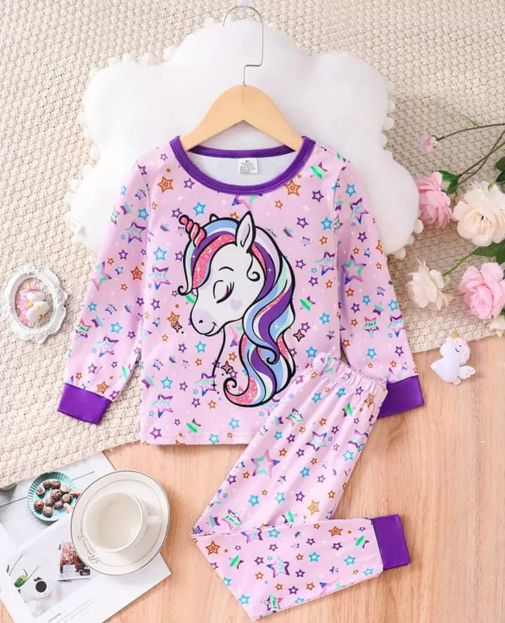 Pink stars Unicorn Printed The Ultimate Kids Sleep Suit (OM-369)