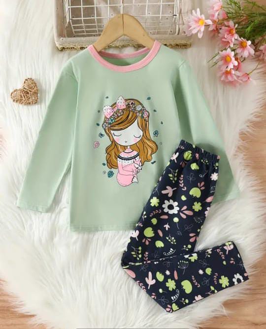 Green Sleepy Princess Printed The Ultimate Kids Sleep Suit (OM-374)