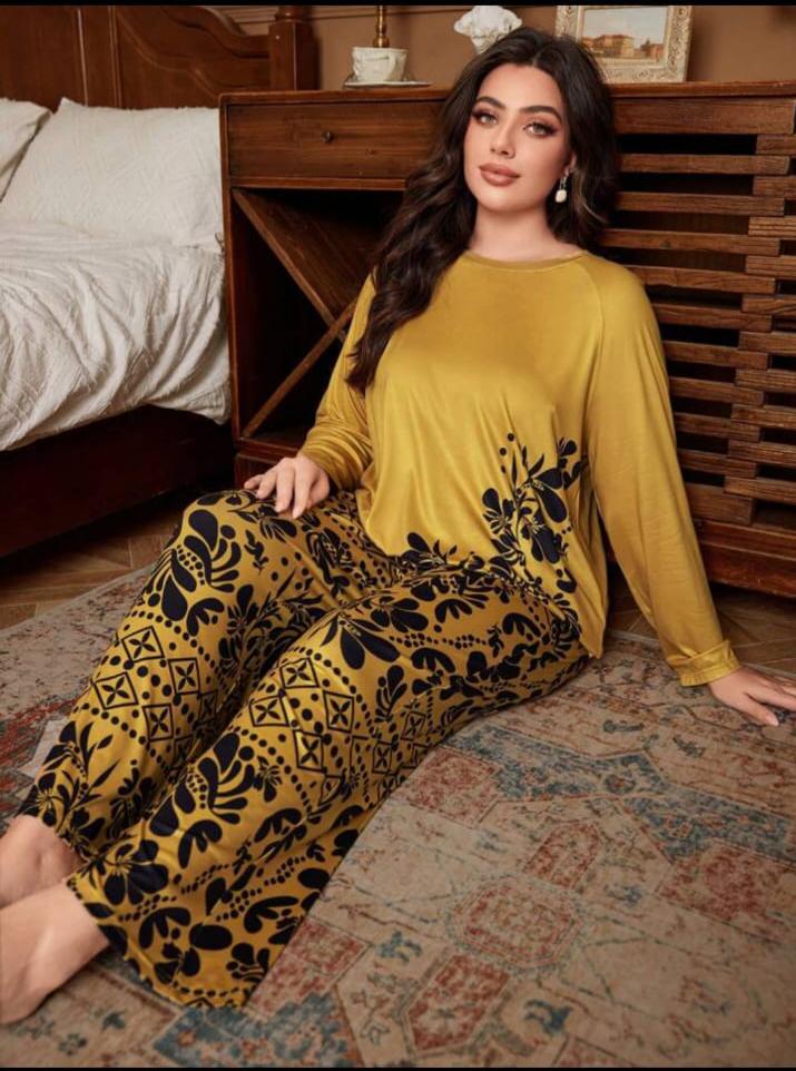 Yellow Floral Print Full Sleeves with floral Printed pajama The Ultimate Dream Wear Sleep Suit (OM-136)