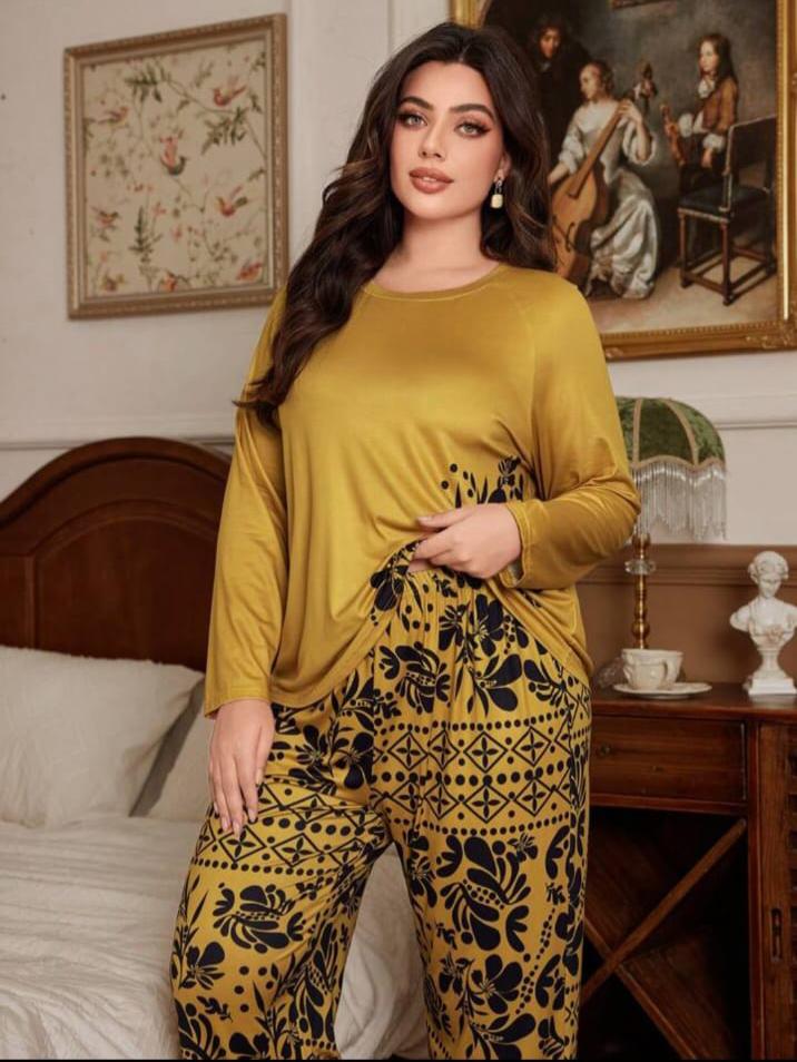 Yellow Floral Print Full Sleeves with floral Printed pajama The Ultimate Dream Wear Sleep Suit (OM-136)