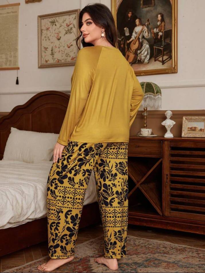 Yellow Floral Print Full Sleeves with floral Printed pajama The Ultimate Dream Wear Sleep Suit (OM-136)