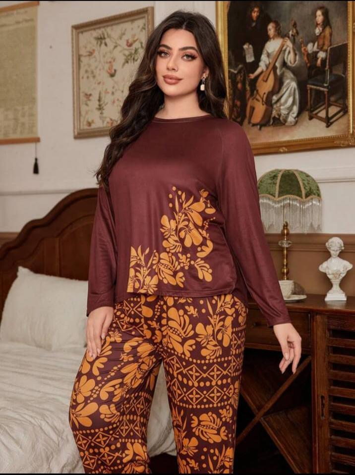 Maroon Floral Print Full Sleeves with floral Printed pajama The Ultimate Dream Wear Sleep Suit (OM-138)