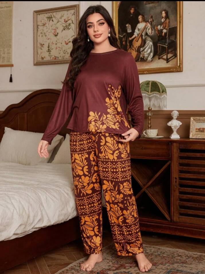 Maroon Floral Print Full Sleeves with floral Printed pajama The Ultimate Dream Wear Sleep Suit (OM-138)