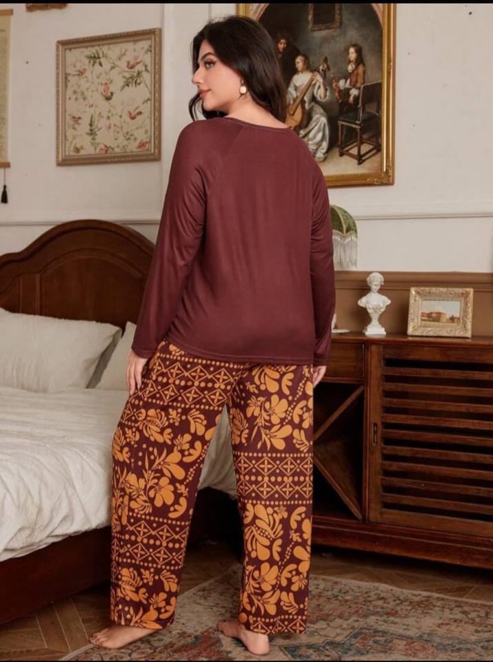 Maroon Floral Print Full Sleeves with floral Printed pajama The Ultimate Dream Wear Sleep Suit (OM-138)