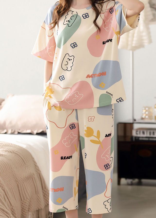 Off white Multi Cute Bears Half Sleeves with Printed pajama The Ultimate Dream Wear Sleep Suit (OM-137)