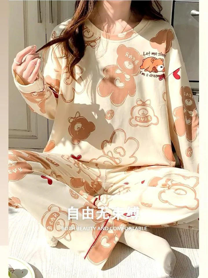 Cream Bears Let Me Sleep Full Sleeves Printed Night Suit The Ultimate Dream Wear Sleep Suit (OM-143)