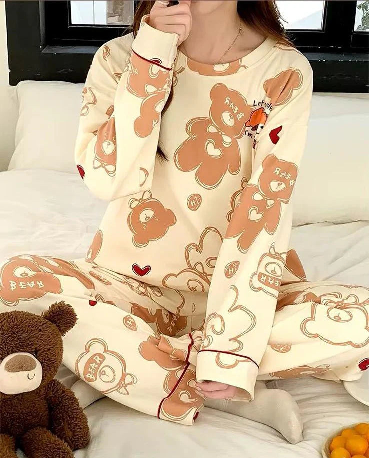 Cream Bears Let Me Sleep Full Sleeves Printed Night Suit The Ultimate Dream Wear Sleep Suit (OM-143)