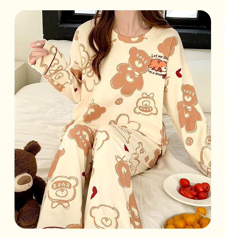 Cream Bears Let Me Sleep Full Sleeves Printed Night Suit The Ultimate Dream Wear Sleep Suit (OM-143)