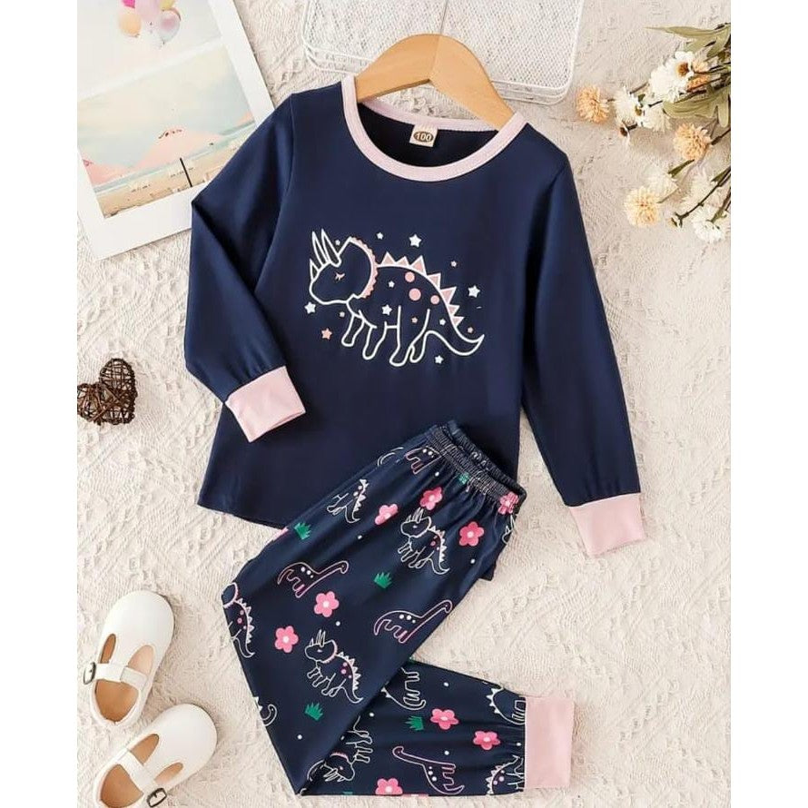 Navy Blue Dino Printed Kids Suit