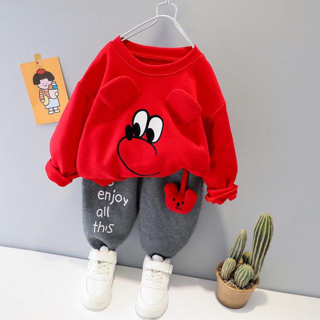 Red Micky Printed Kids Winter Track Suit