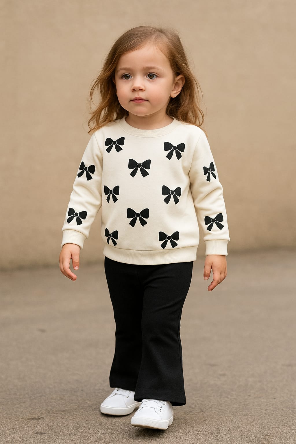 White with Black Bow Trendy Winter Kids Tracksuit