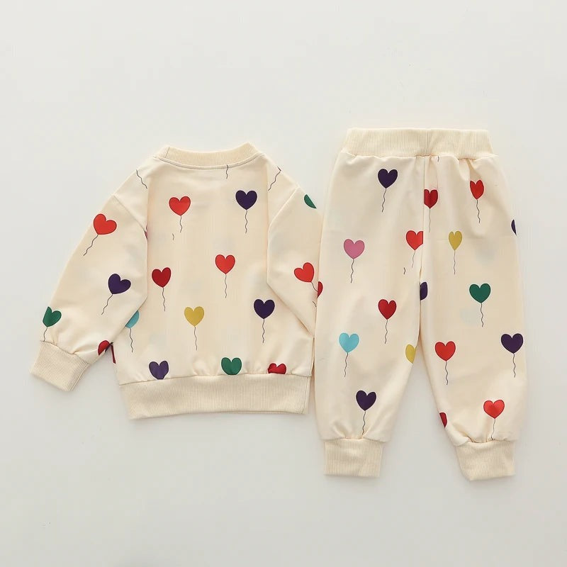 Rainbow Hearts Winter Sweatshirt with Trouser Tracksuit For Kids