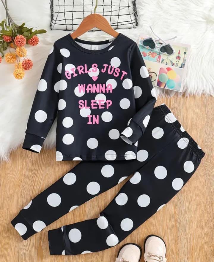 Black Polka Dot Wanna Sleep Printed Kids The Ultimate Sleep Suit (OM-353)