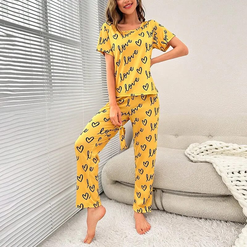Yellow Love Printed T-shirt And Trouser Suit (SP-17)