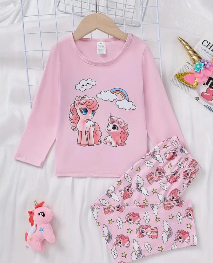 Pink Unicorn Rainbow Printed The Ultimate Kids Sleep Suit (OM-365)